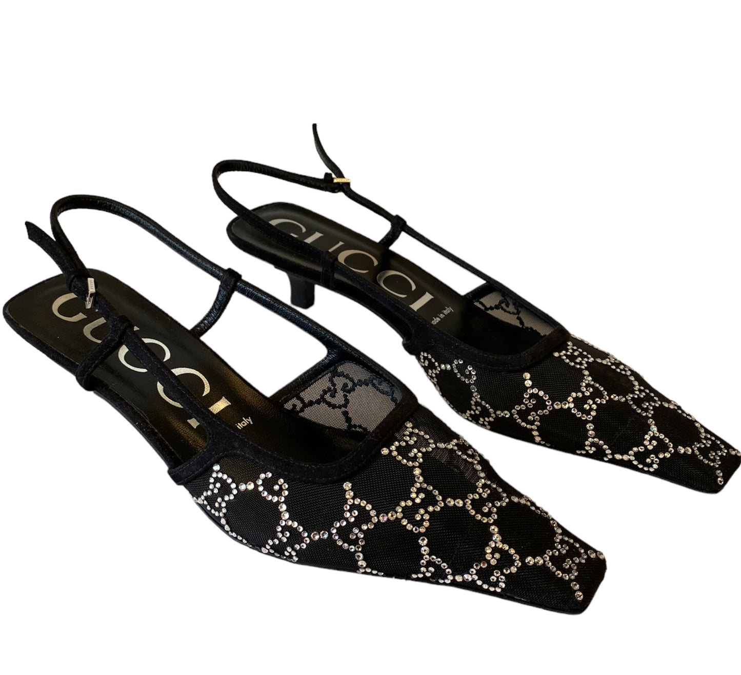 GUCCI Crystal-embellished Slingback Size 39