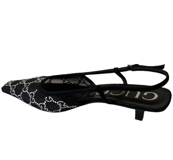 GUCCI Crystal-embellished Slingback Size 39