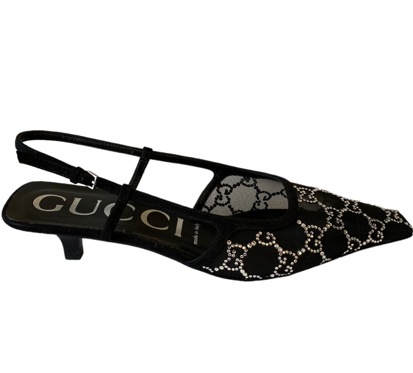 GUCCI Crystal-embellished Slingback Size 39