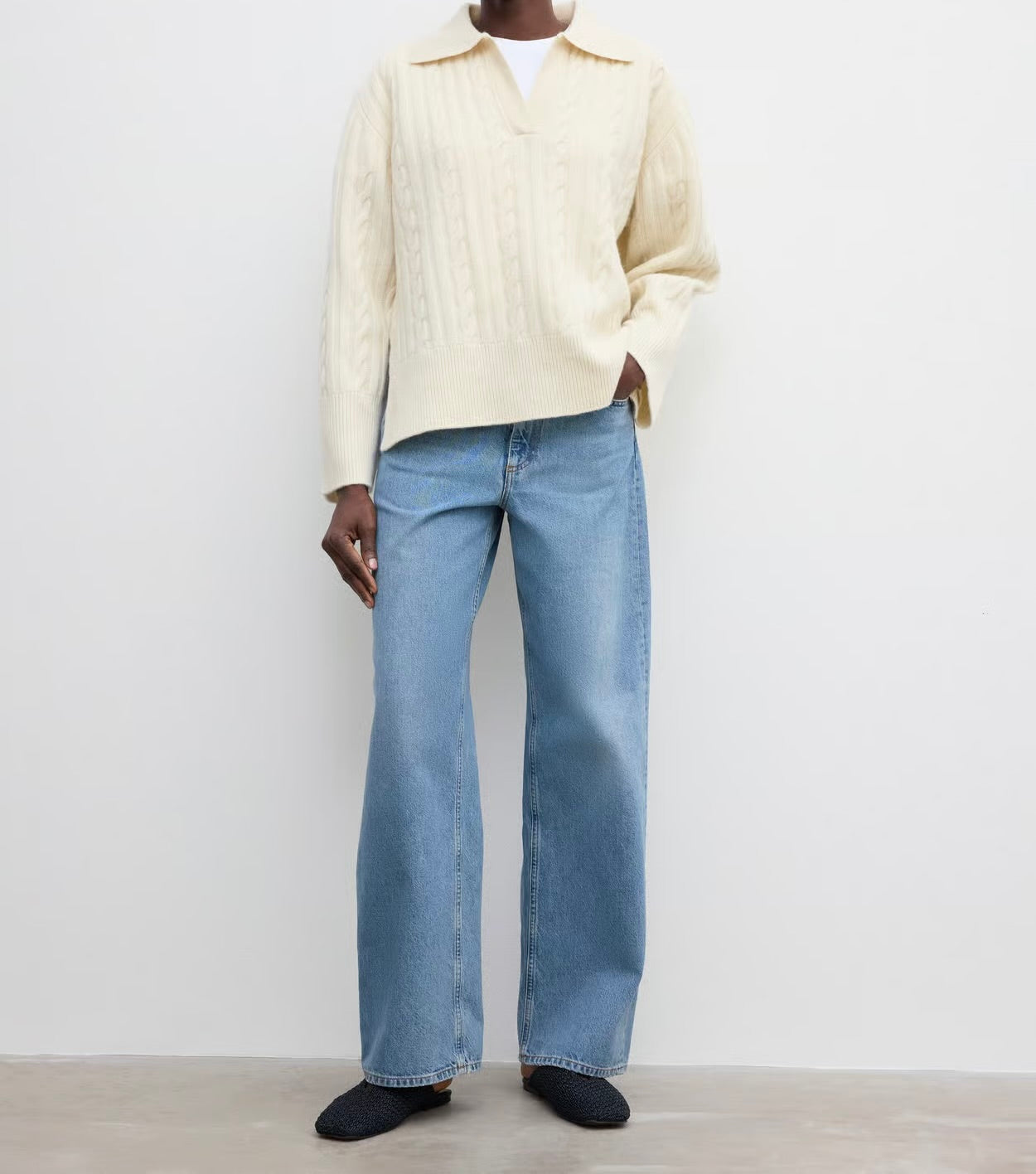 DAGMAR Cable-knit Polo Sweater Size S
