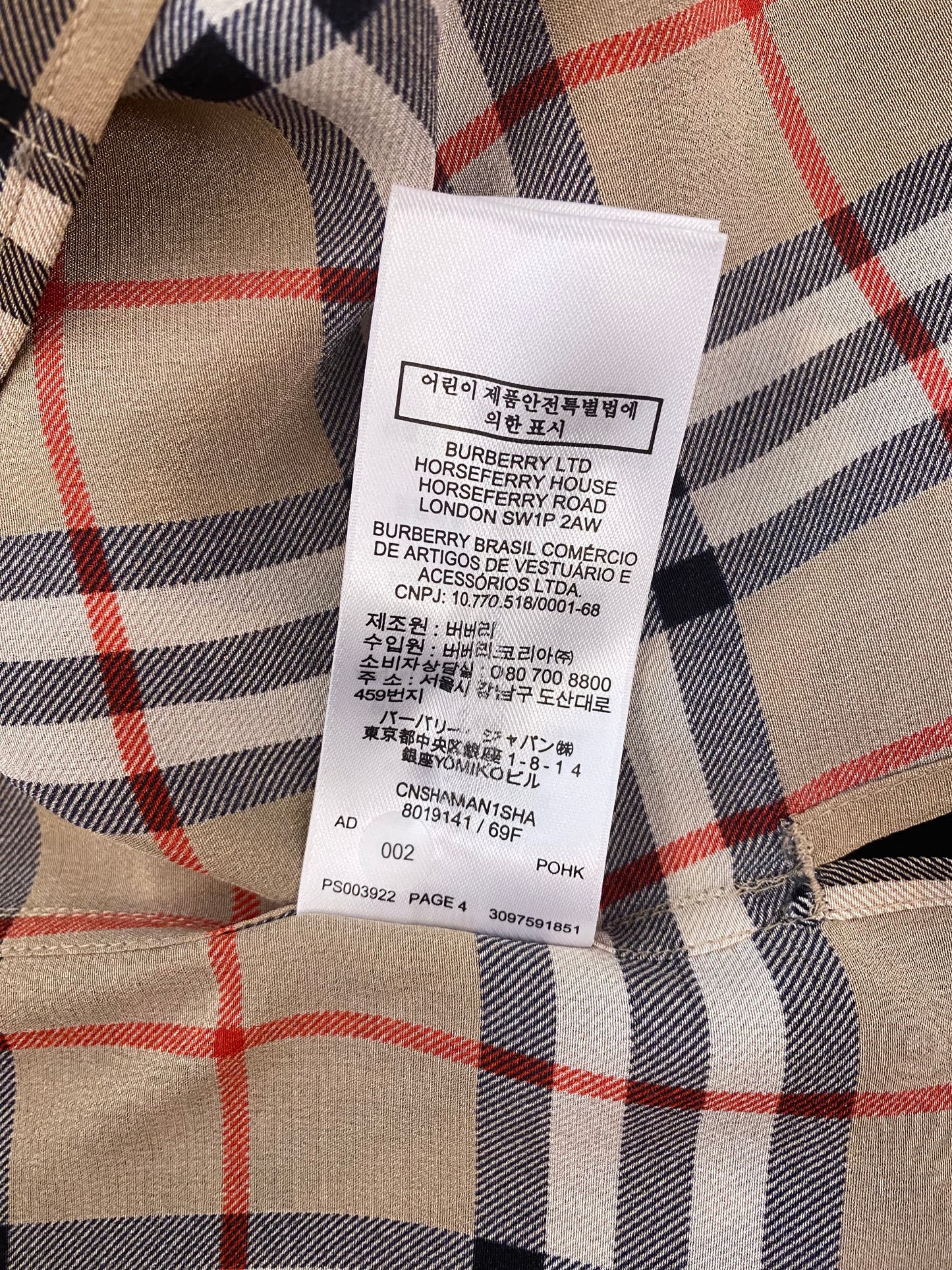 BURBERRY Check Silk Blouse Size IT 40
