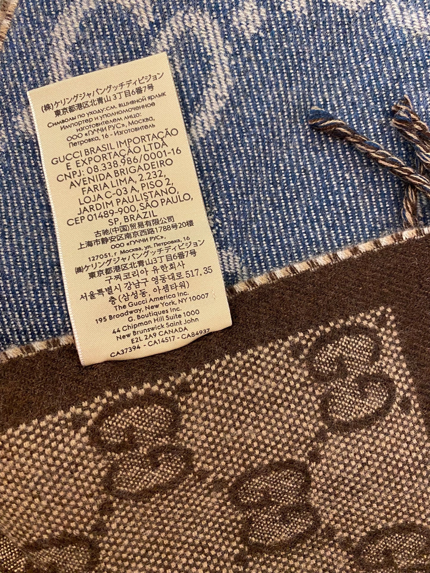 GUCCI GG Jacquard Knit Wool Scarf Brown/Navy