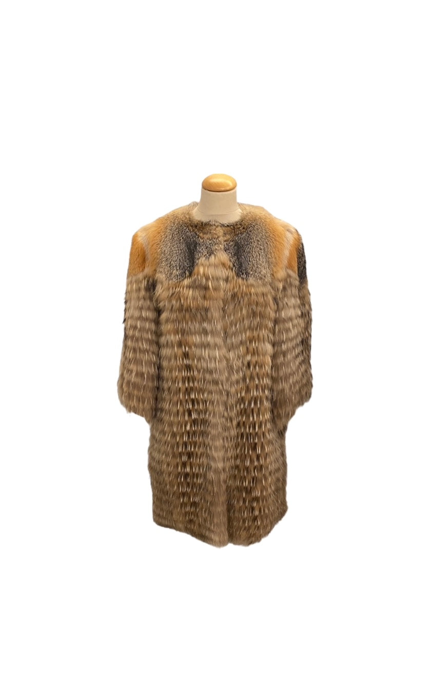 YVES SALOMON Raccoon & Fox Fur Coat Size Fr 40 Eu 38