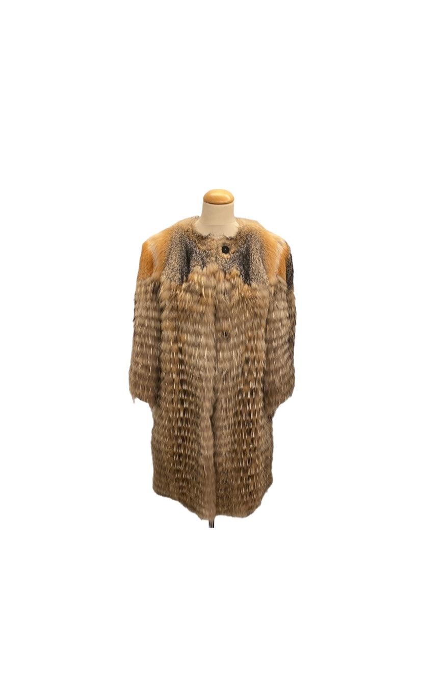 YVES SALOMON Raccoon & Fox Fur Coat Size Fr 40 Eu 38