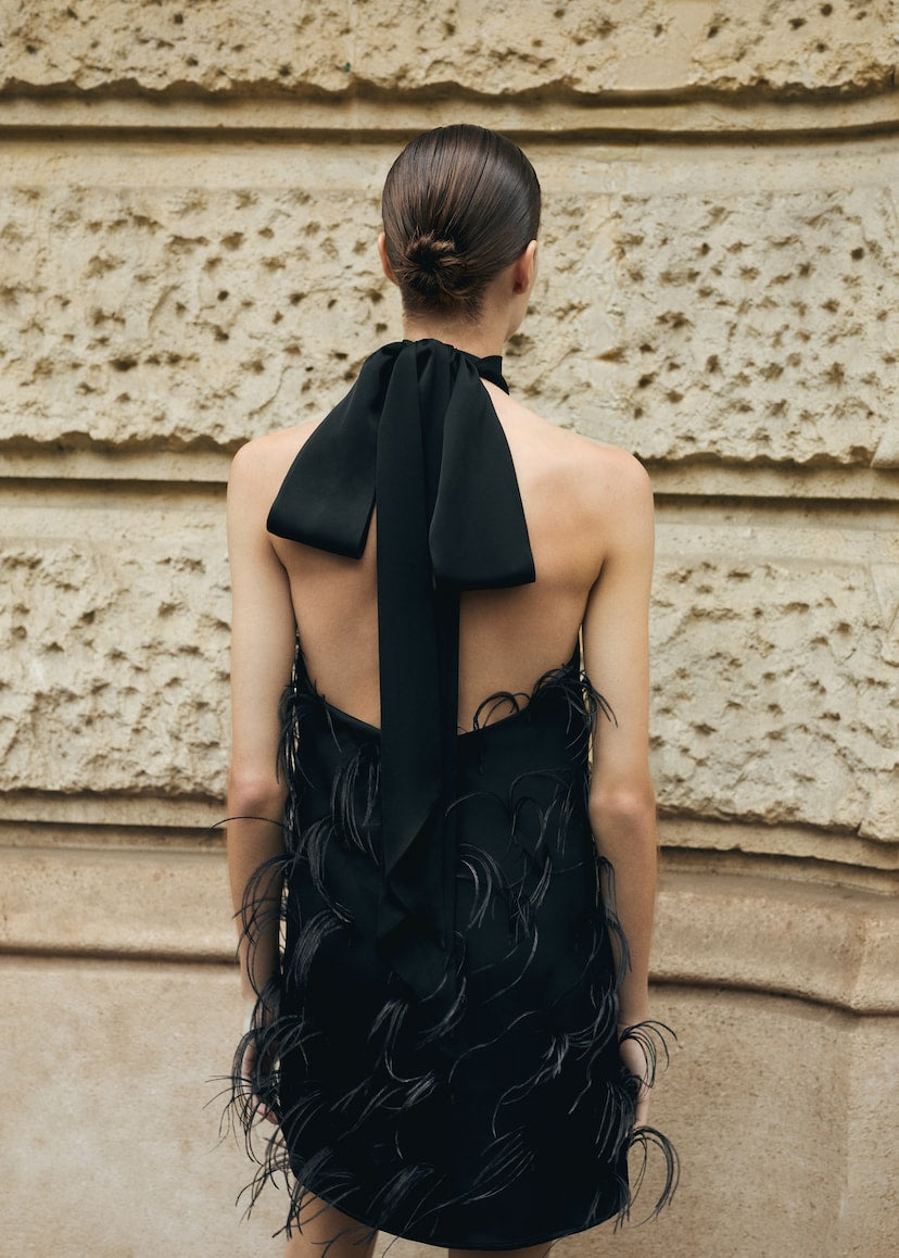 MNG CAPSULE Halter Dress with Feather Decoration Size S
