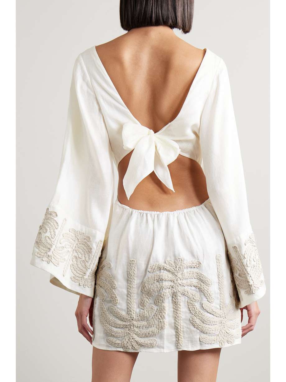 JOHANNA ORTIZ Embroidered Linen Dress Size 4