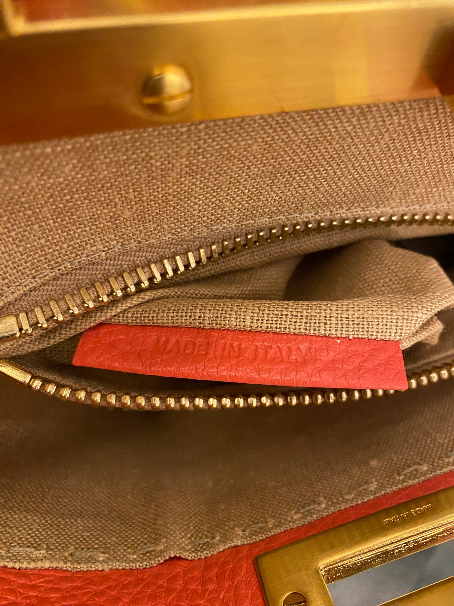 FENDI Coral Orange Peekaboo Top Handle Bag