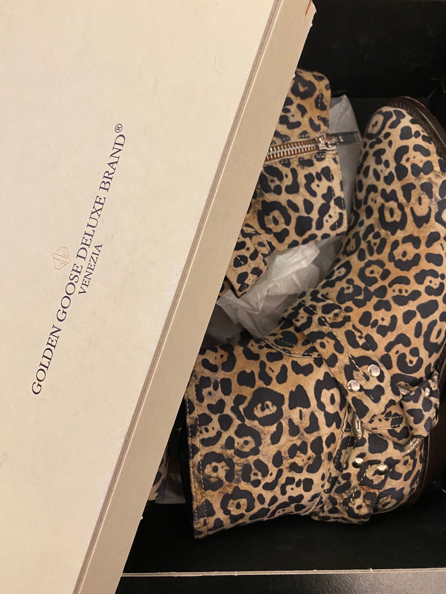 GOLDEN GOOSE Leopard Print Ankle Boots Size 38