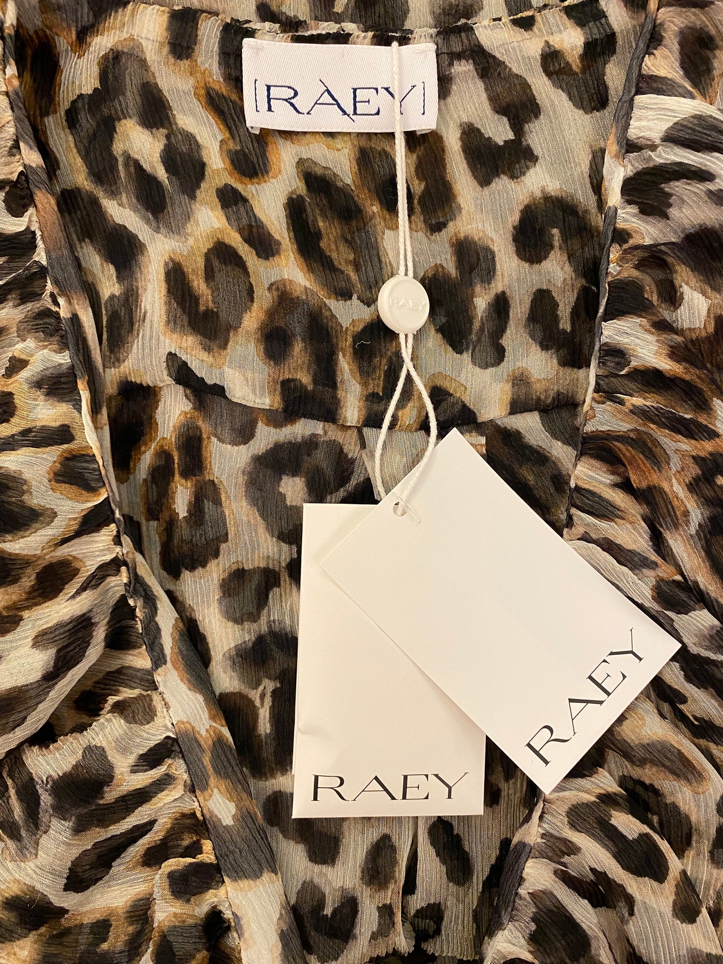 RAEY Leopard-Print Ruffle Silk Blouse Size S