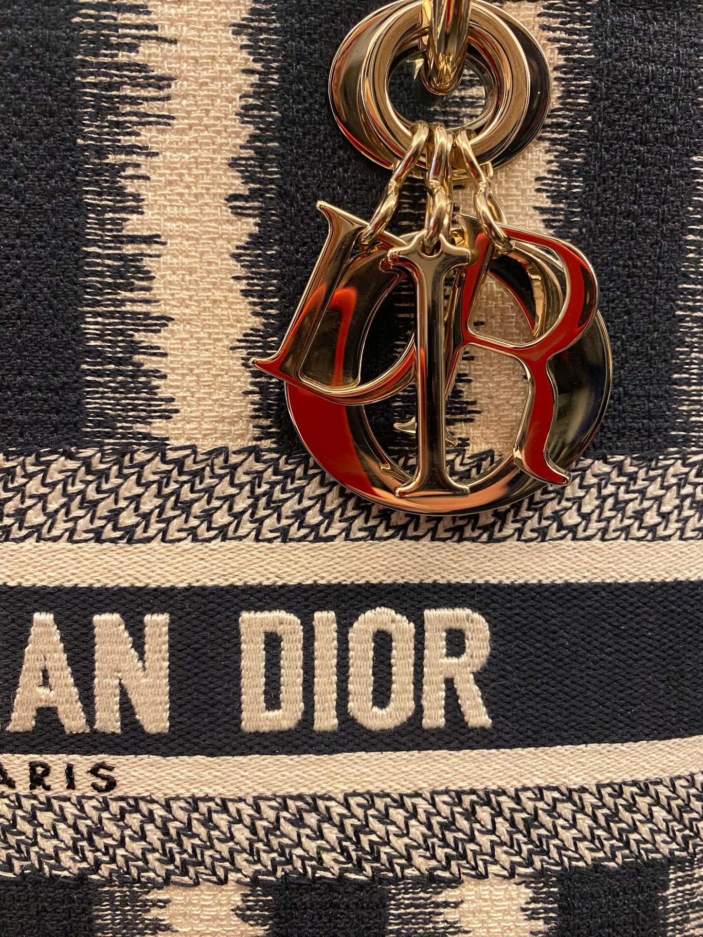CHRISTIAN DIOR Canvas Medium D-Stripes Lady D-Lite in Blue