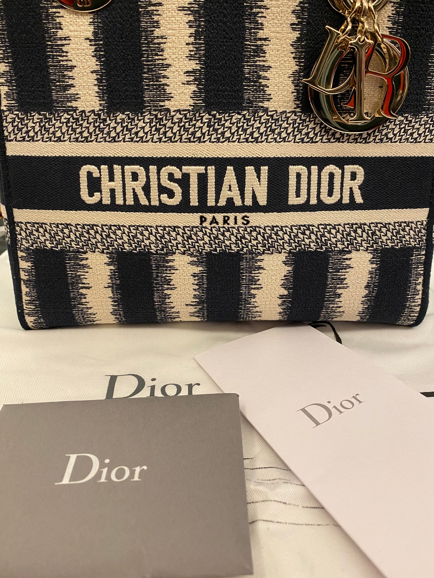 CHRISTIAN DIOR Canvas Medium D-Stripes Lady D-Lite in Blue