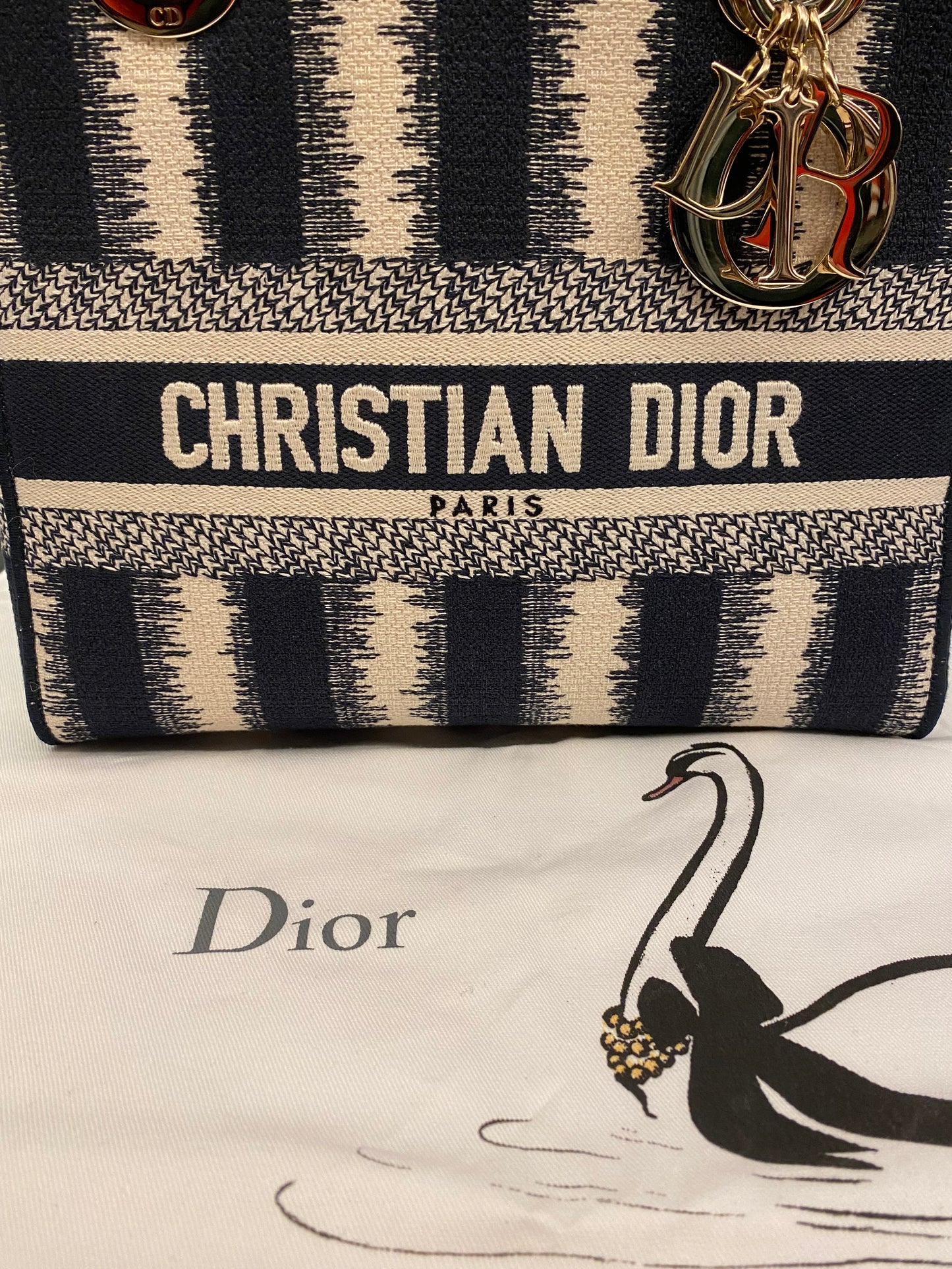 CHRISTIAN DIOR Canvas Medium D-Stripes Lady D-Lite in Blue