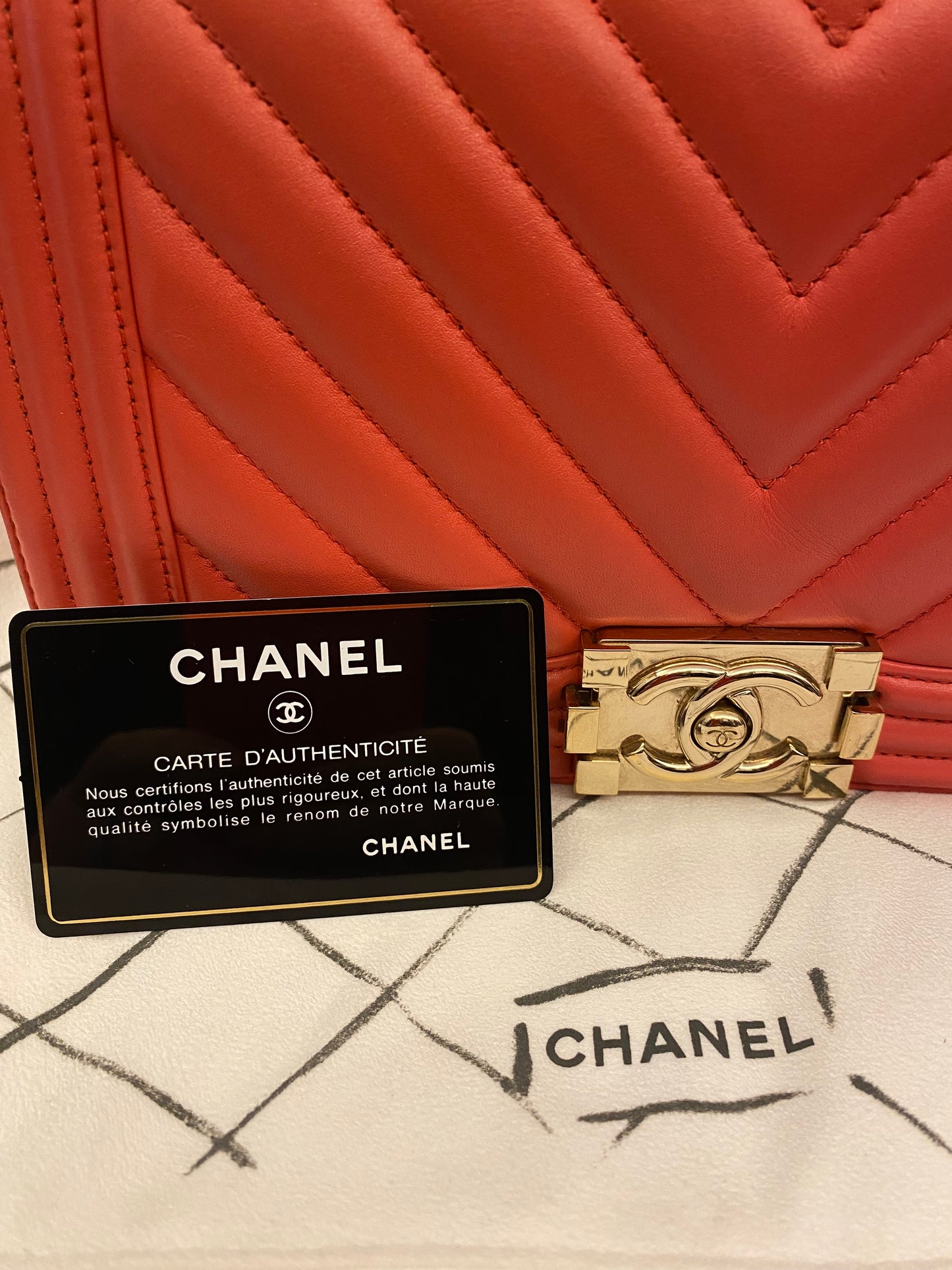 CHANEL Chevron Boy Medium Red Bag