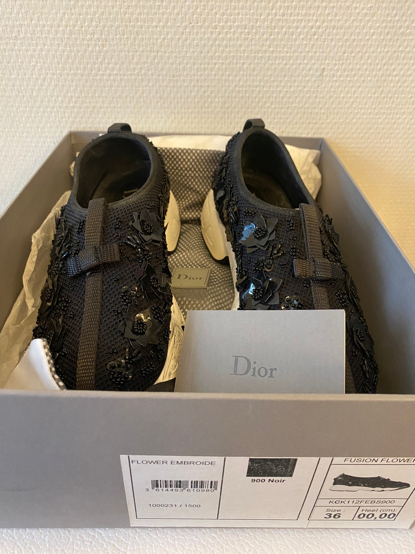 CHRISTIAN DIOR Black Mesh Fusion Flowers Embellished Sneakers Size 36