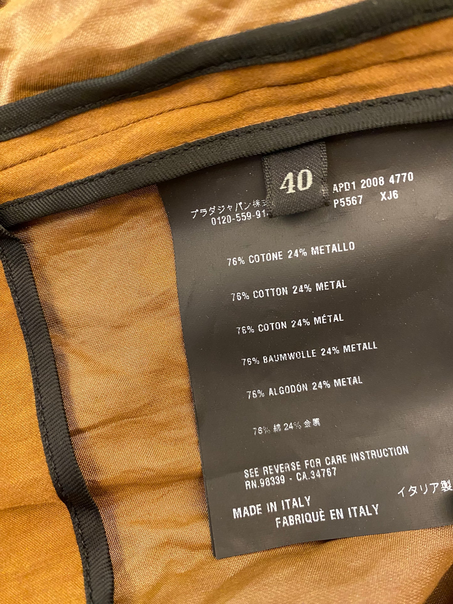 PRADA Cotton Jacket Size It 40 Eu 36