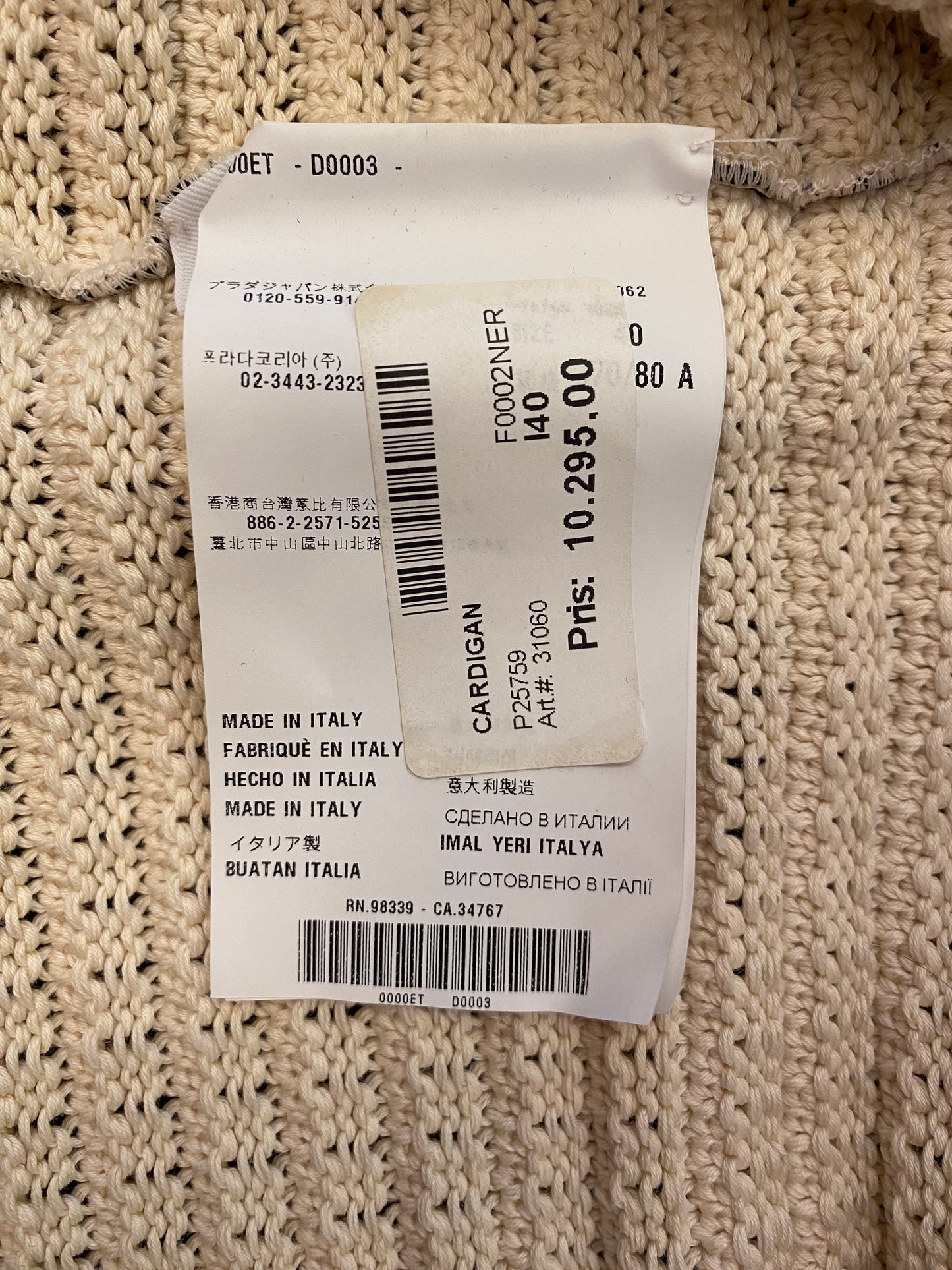 PRADA Cotton Cardigan Size It 40 Eu 36