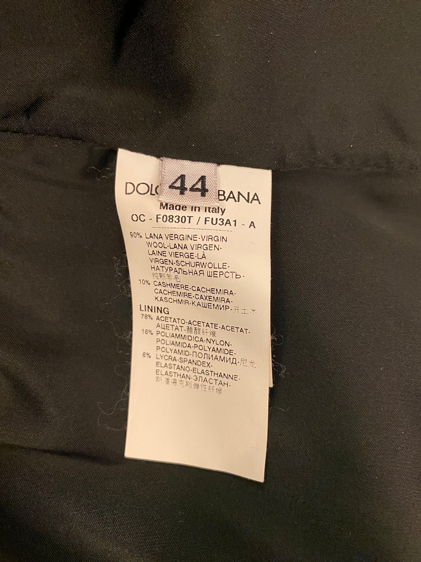 DOLCE & GABBANA Single-Breasted Wool Coat Size It 44