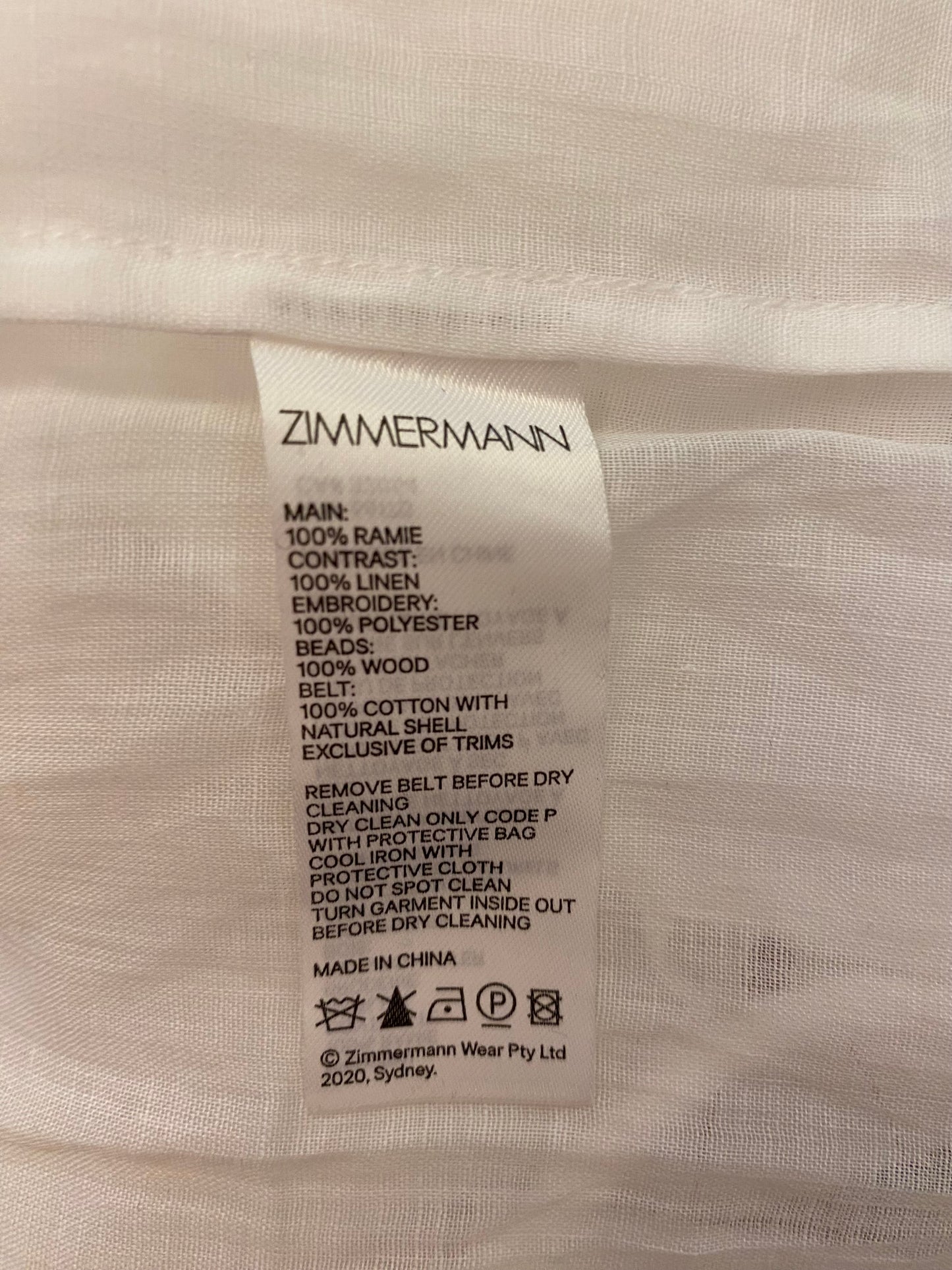 ZIMMERMANN Blouse in White Linen Size 0/S