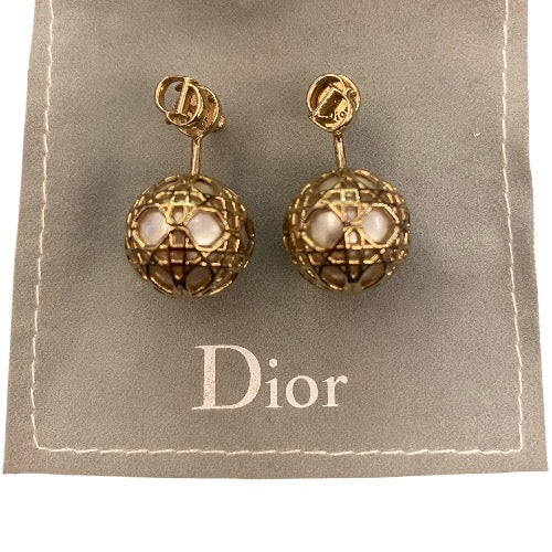 DIOR Secret Cannage Faux Pearl Gold Tone Drop Earrings