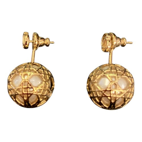 DIOR Secret Cannage Faux Pearl Gold Tone Drop Earrings