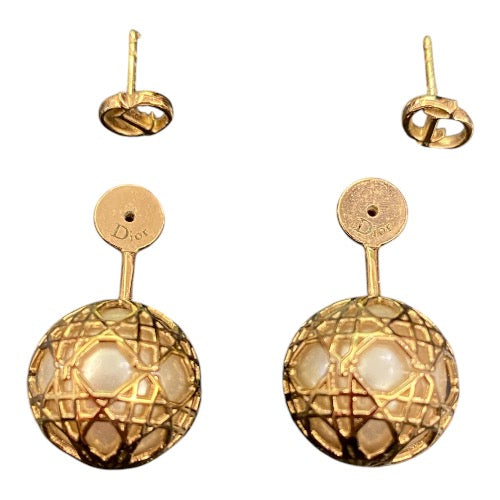 DIOR Secret Cannage Faux Pearl Gold Tone Drop Earrings