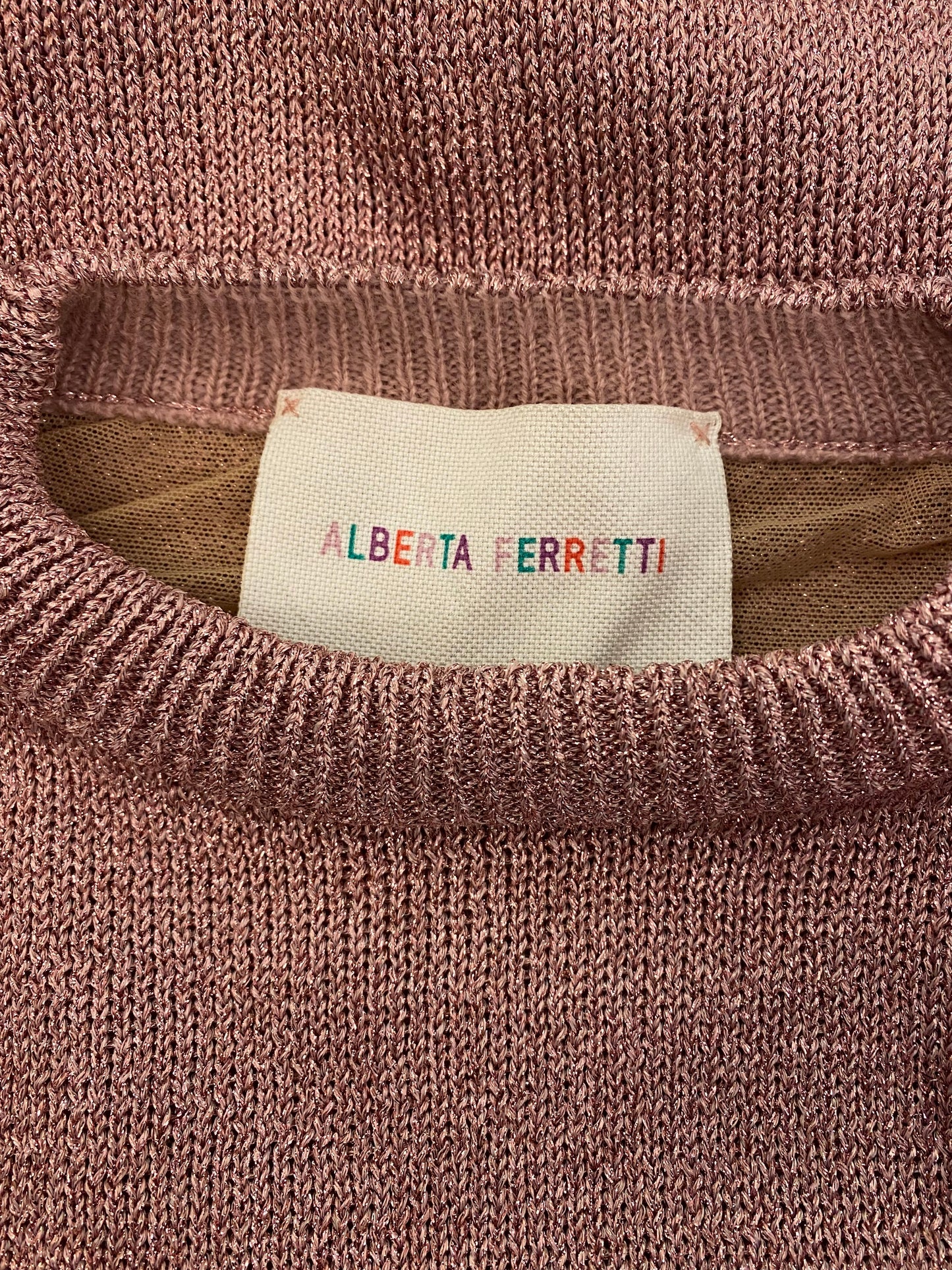 ALBERTA FERRETTI Pink Lurex Crop Sweater Size Eu 34