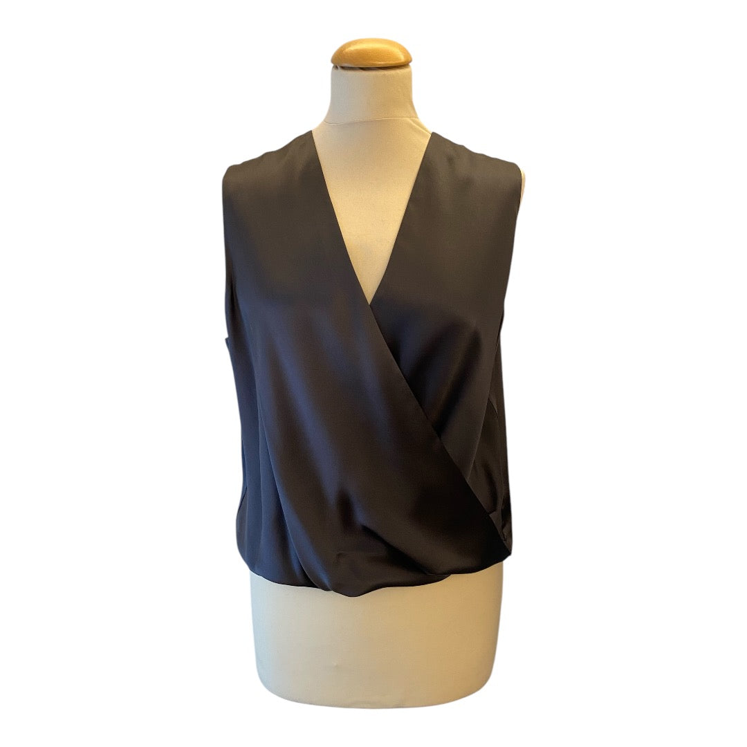 PETER COHEN Dark Grey V-Neck Silk Top Size L