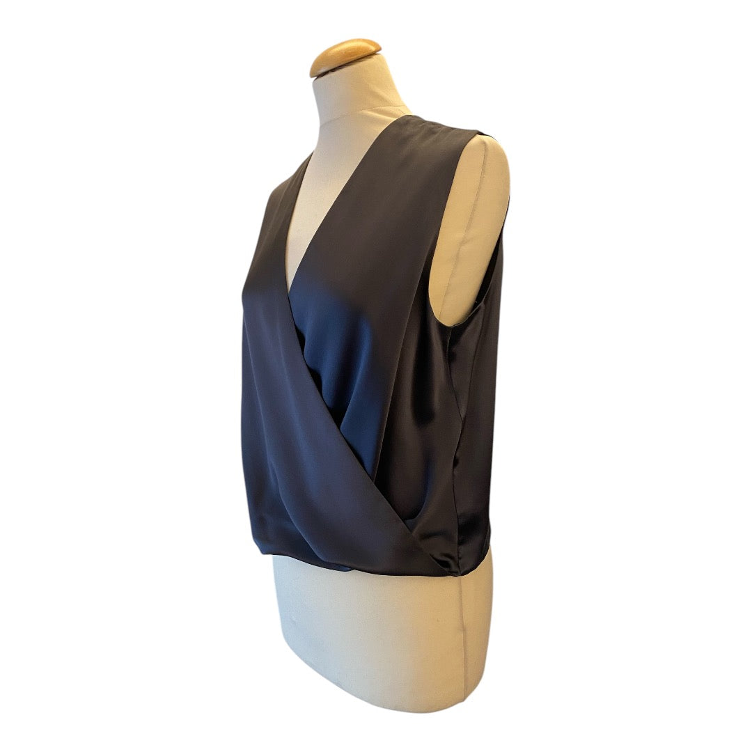 PETER COHEN Dark Grey V-Neck Silk Top Size L