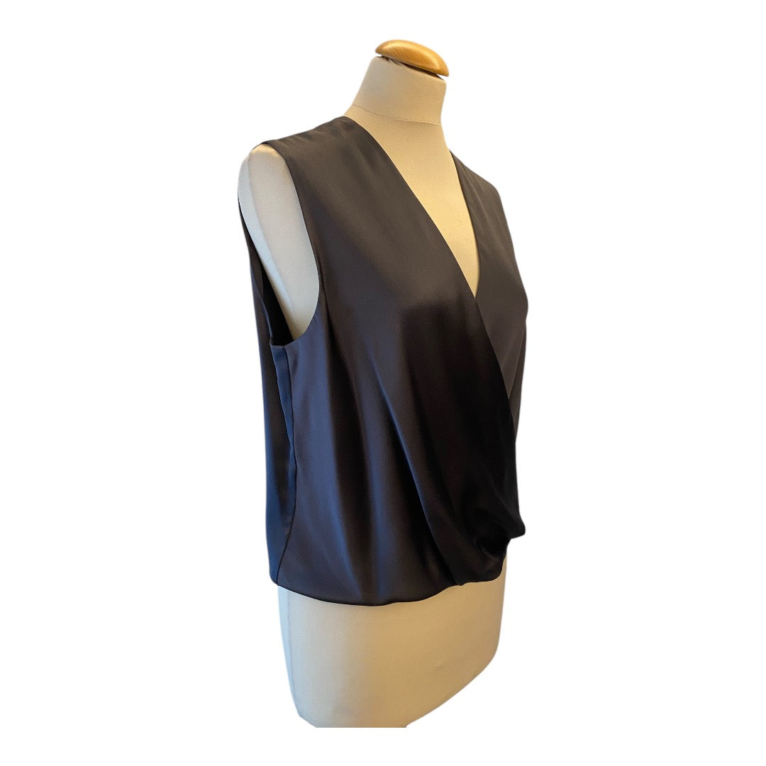 PETER COHEN Dark Grey V-Neck Silk Top Size L