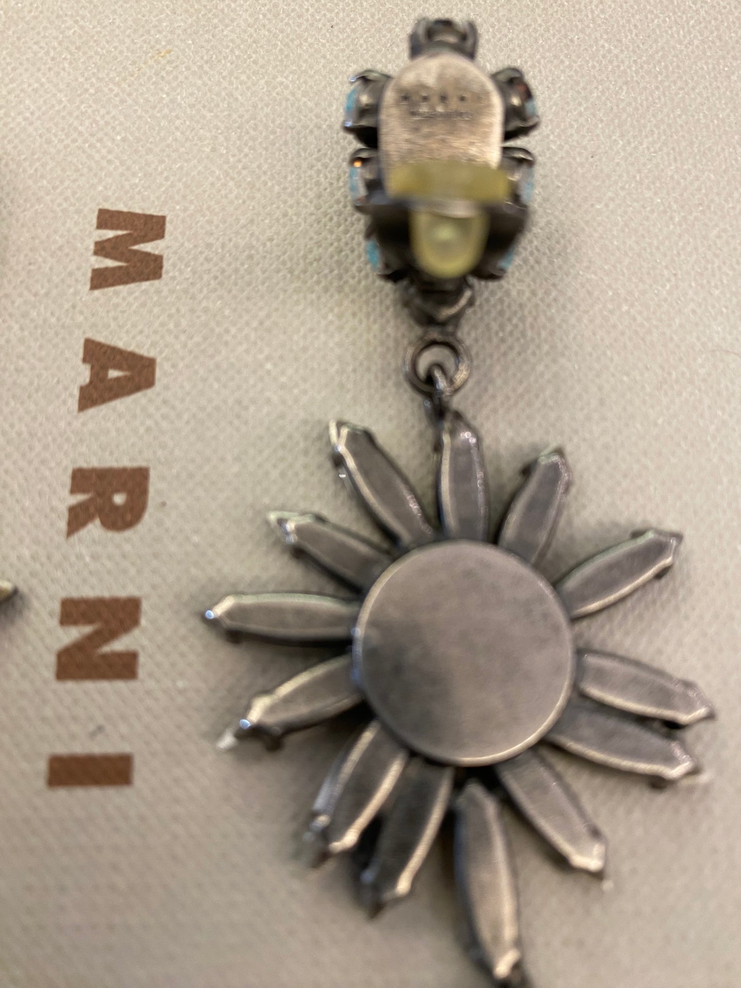 MARNI Silver Swarovski Crystals Floral Drop Clip On Earrings