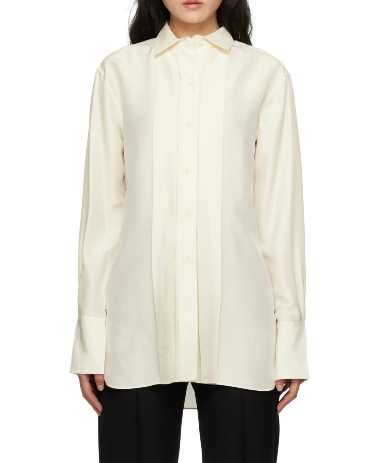 TOTÊME Off-White Pleated Silk Shirt Size 38