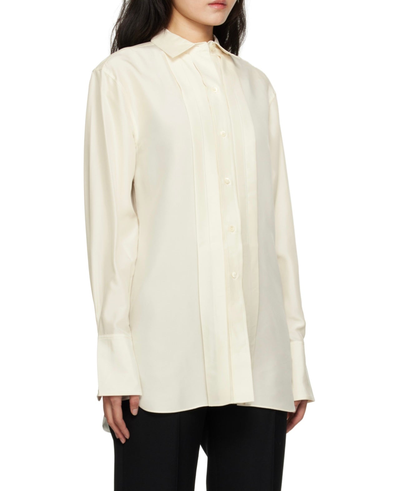 TOTÊME Off-White Pleated Silk Shirt Size 38