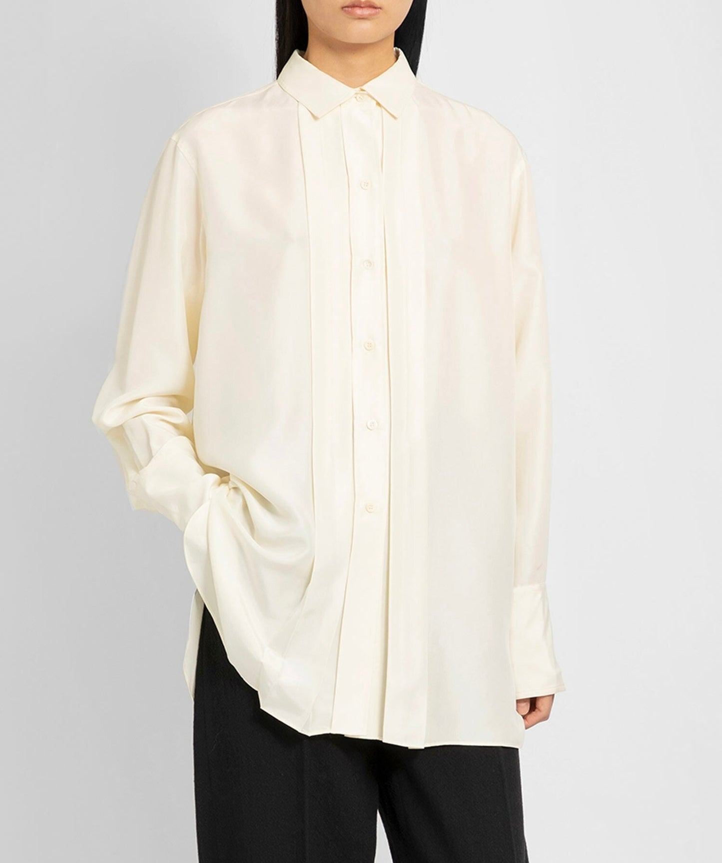 TOTÊME Off-White Pleated Silk Shirt Size 38