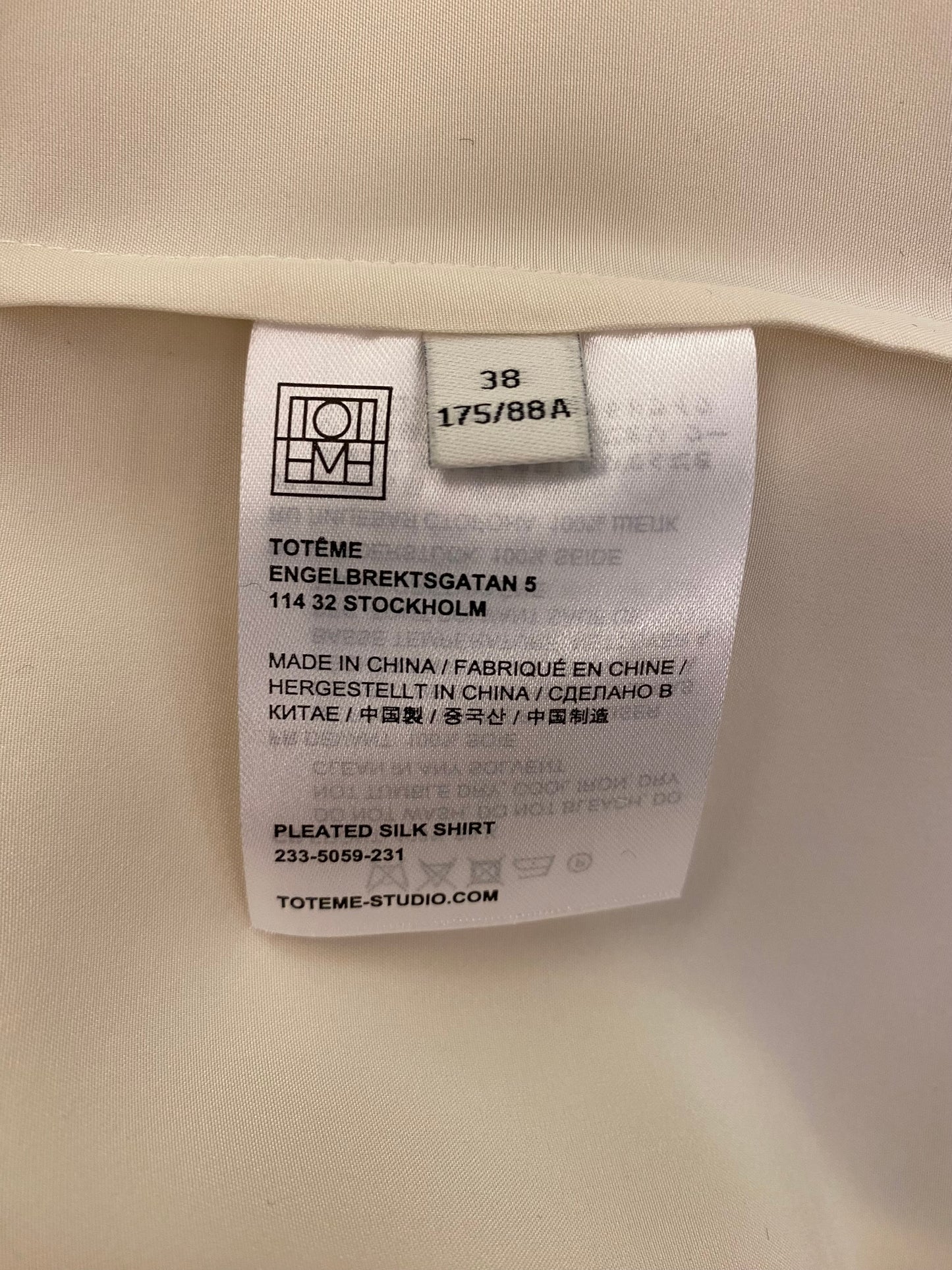 TOTÊME Off-White Pleated Silk Shirt Size 38