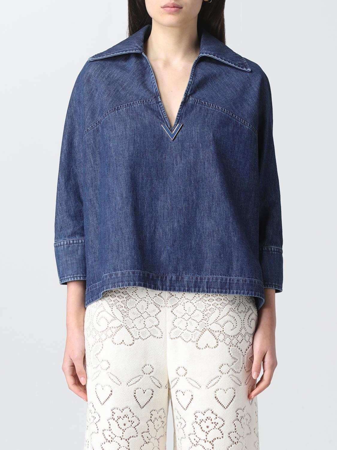 VALENTINO V-logo Denim Chambray Kaftan Shirt Size IT 40