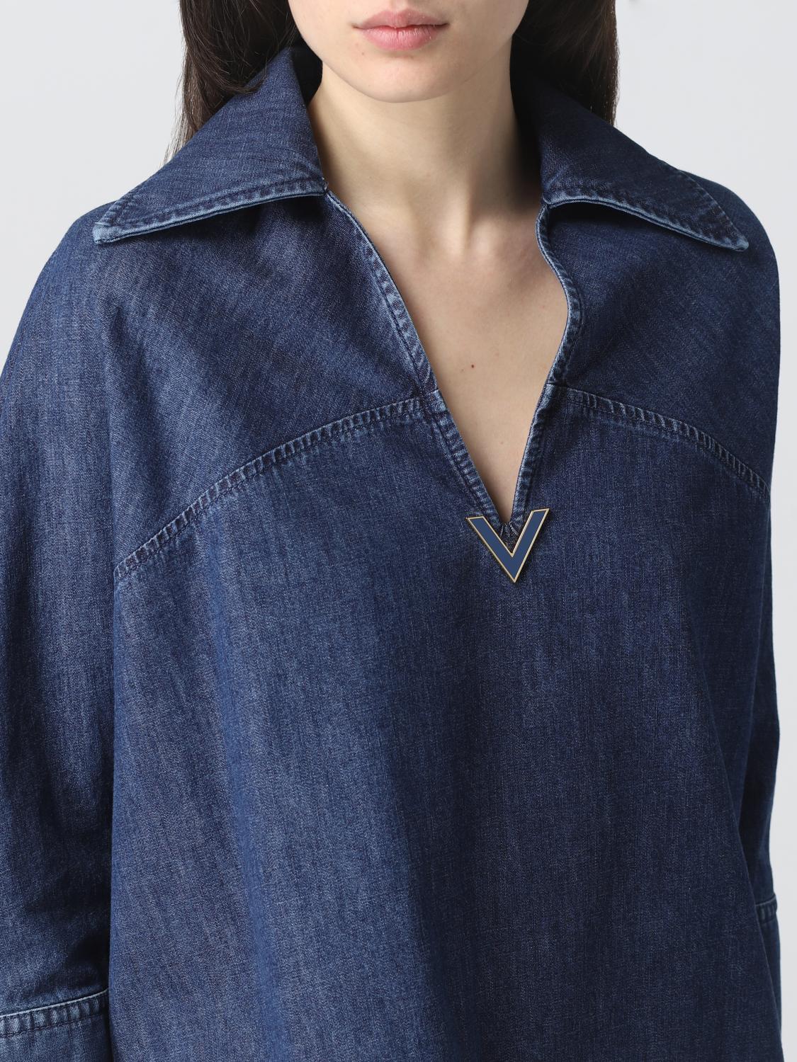 VALENTINO V-logo Denim Chambray Kaftan Shirt Size IT 40