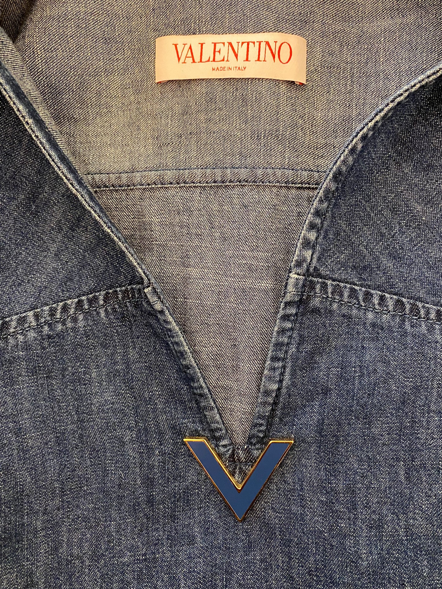 VALENTINO V-logo Denim Chambray Kaftan Shirt Size IT 40