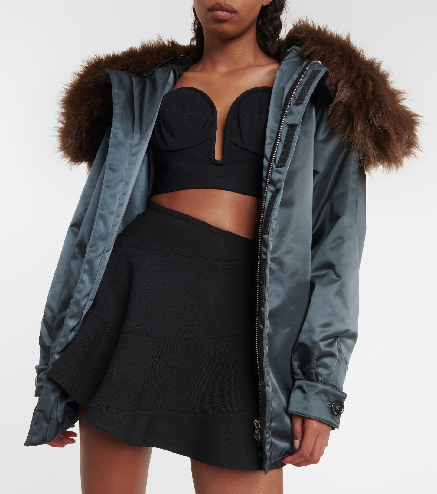 ALAÏA Fur-Embellished Maxi Bomber Jacket Size 38