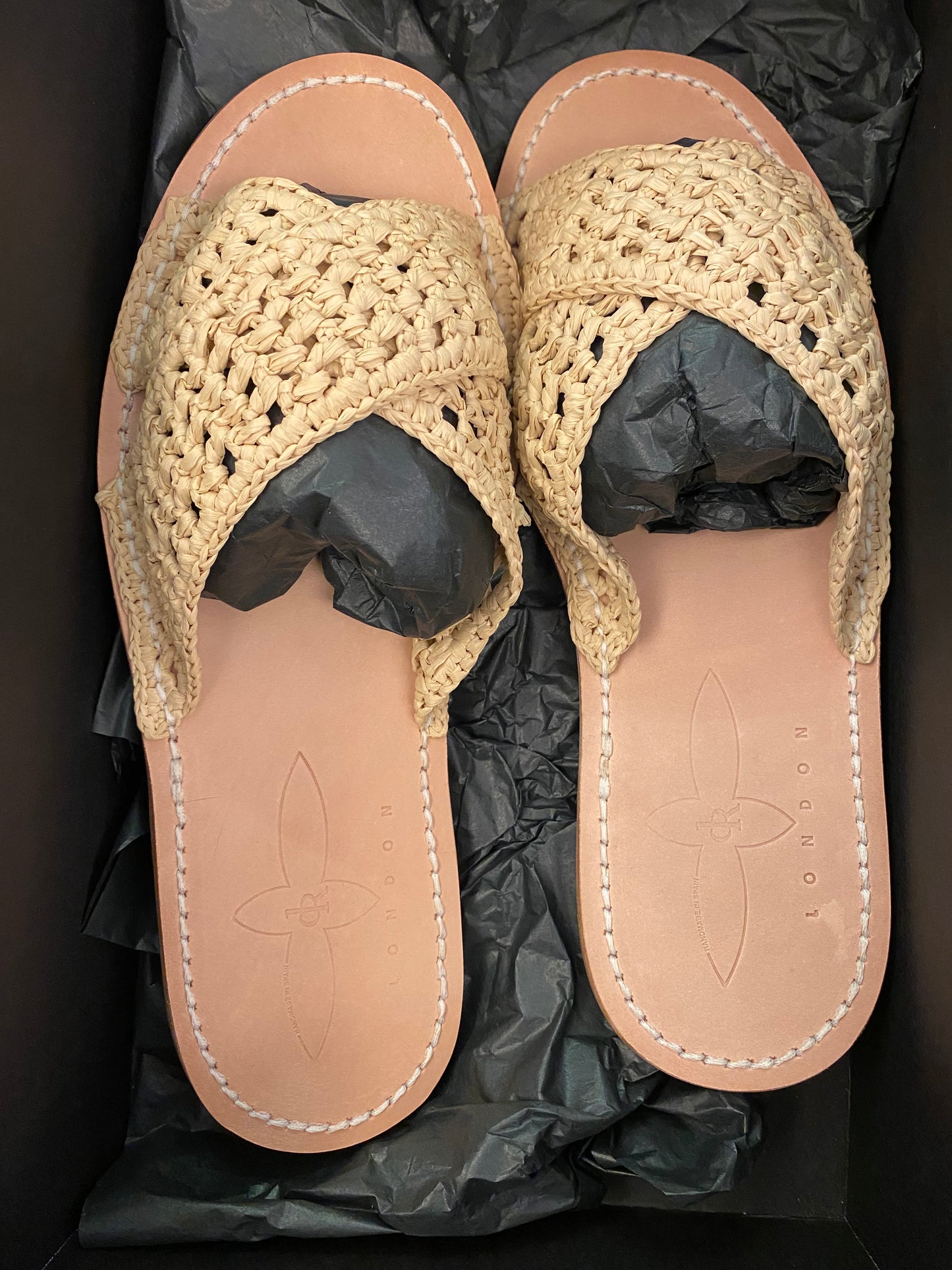 DEL RIO LONDON Tarifa Rafia Nude Sandals Size 41