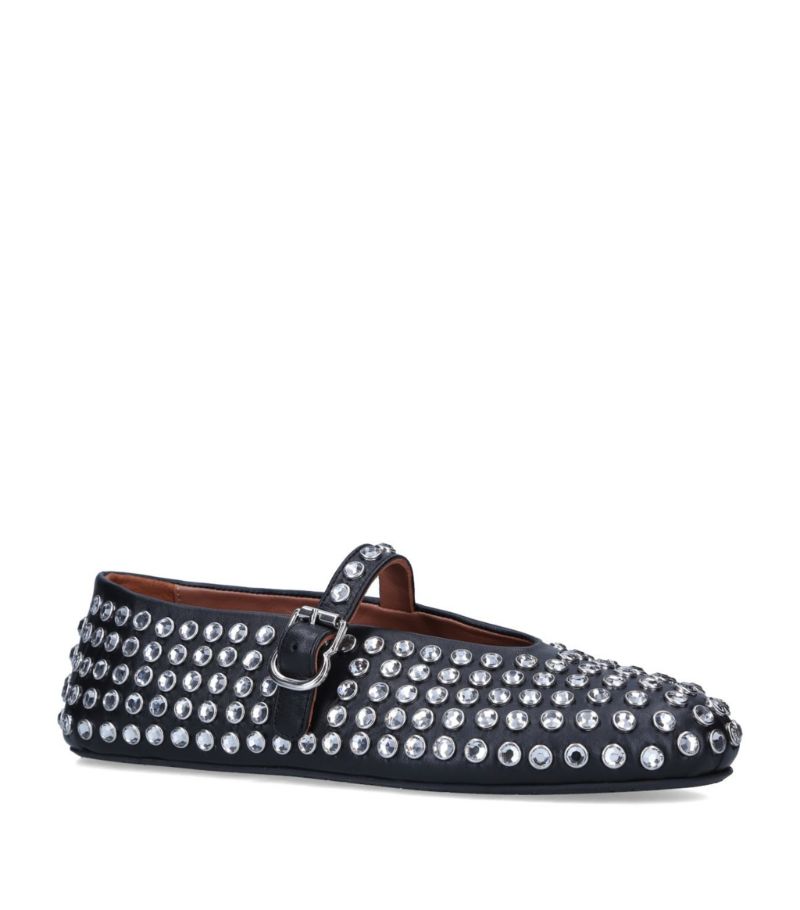 ALAÏA Crystal Embellished Leather Ballet Flats Size 39