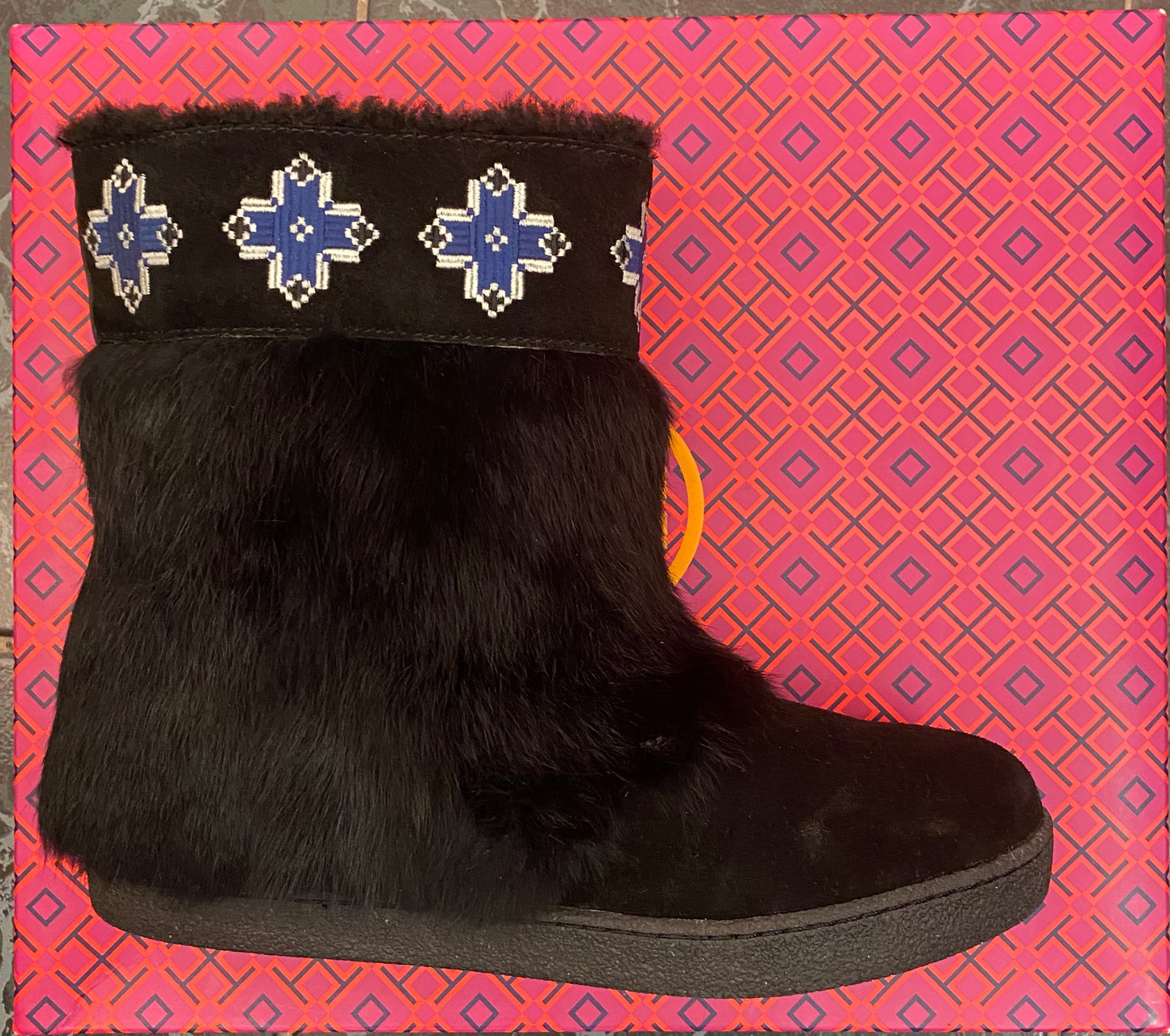 TORY BURCH Embroidered Fur Bootie Size 8 Eu 39