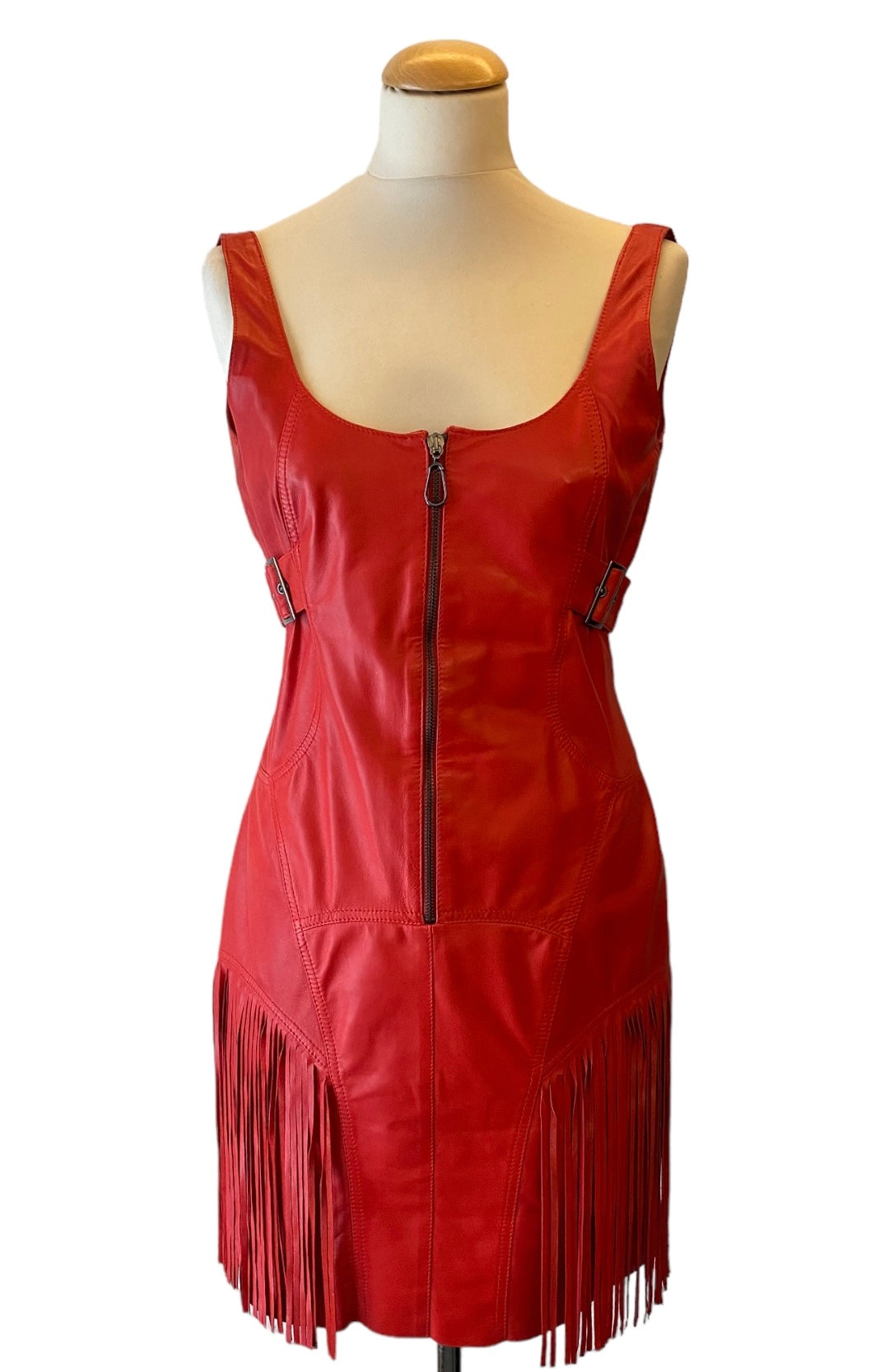 VERSACE Leather Red Dress Size 36