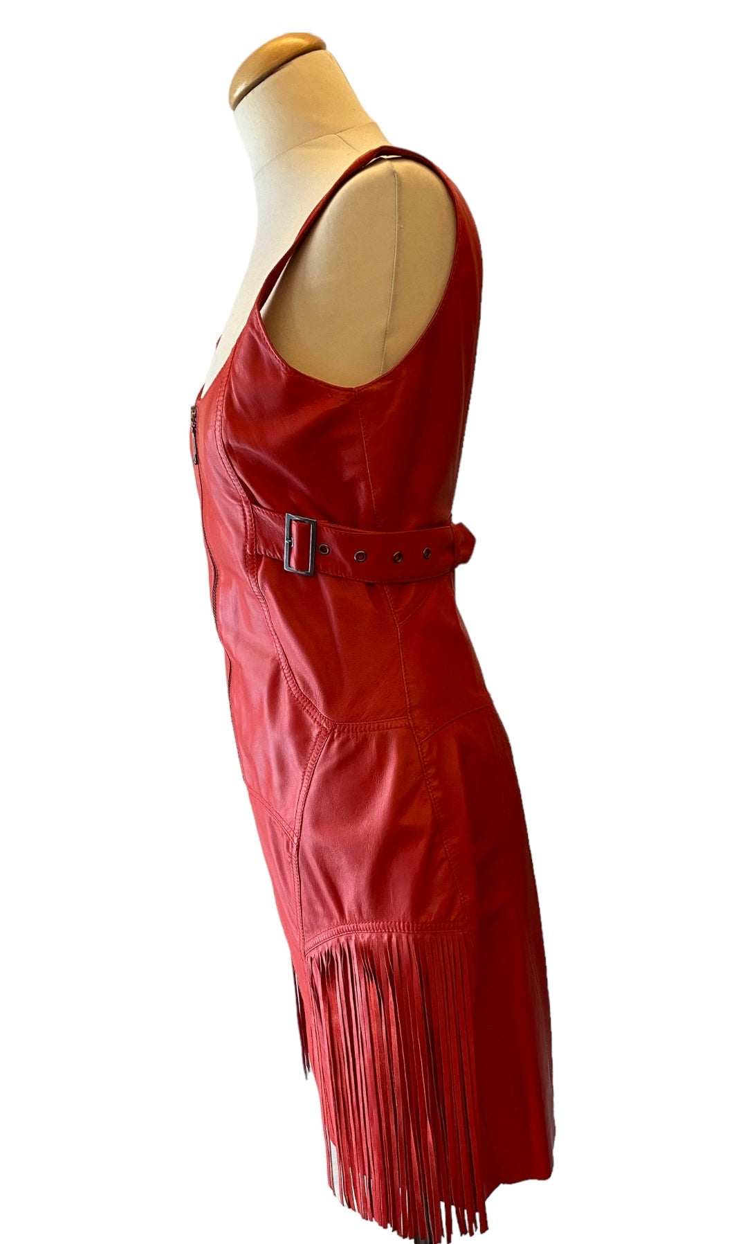 VERSACE Leather Red Dress Size 36