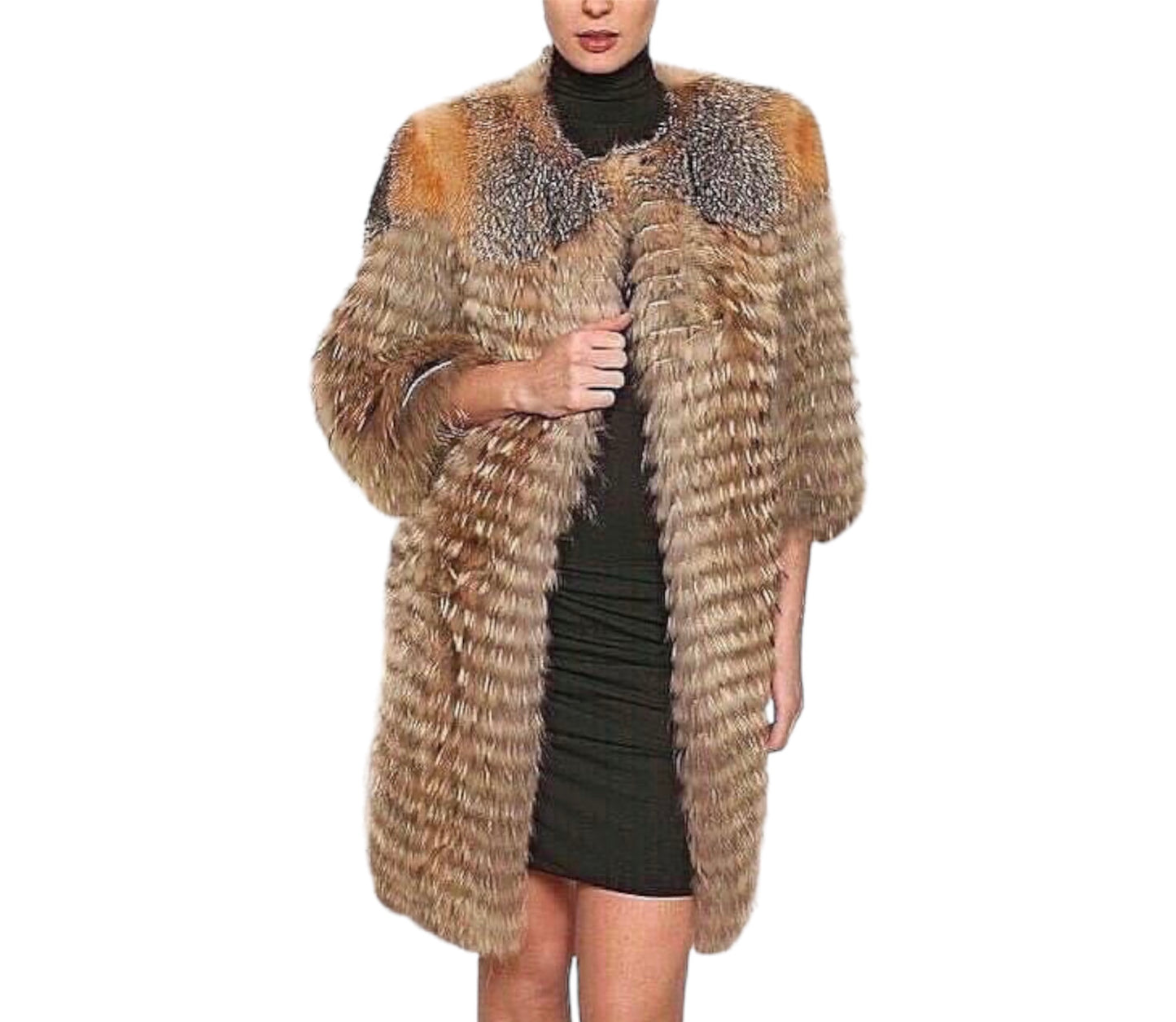 YVES SALOMON Raccoon & Fox Fur Coat Size Fr 40 Eu 38