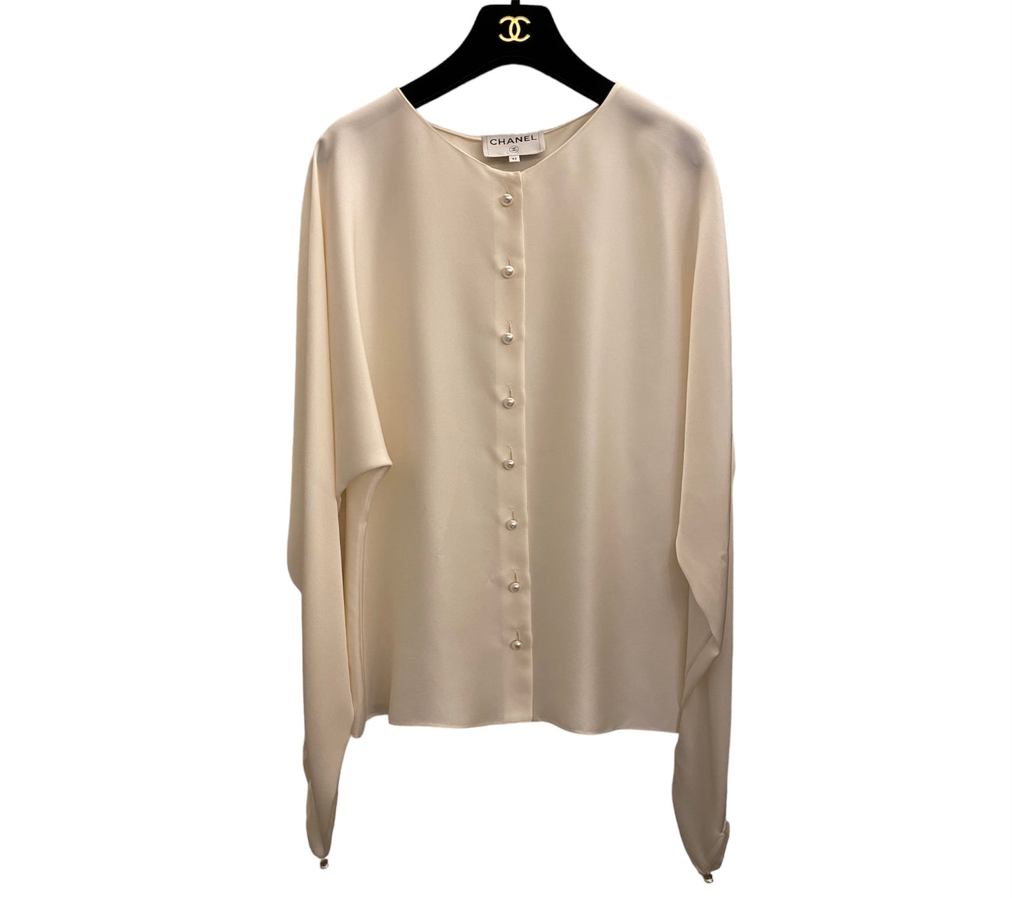 CHANEL Off-White Silk Blouse Size Fr 42 Eu 38