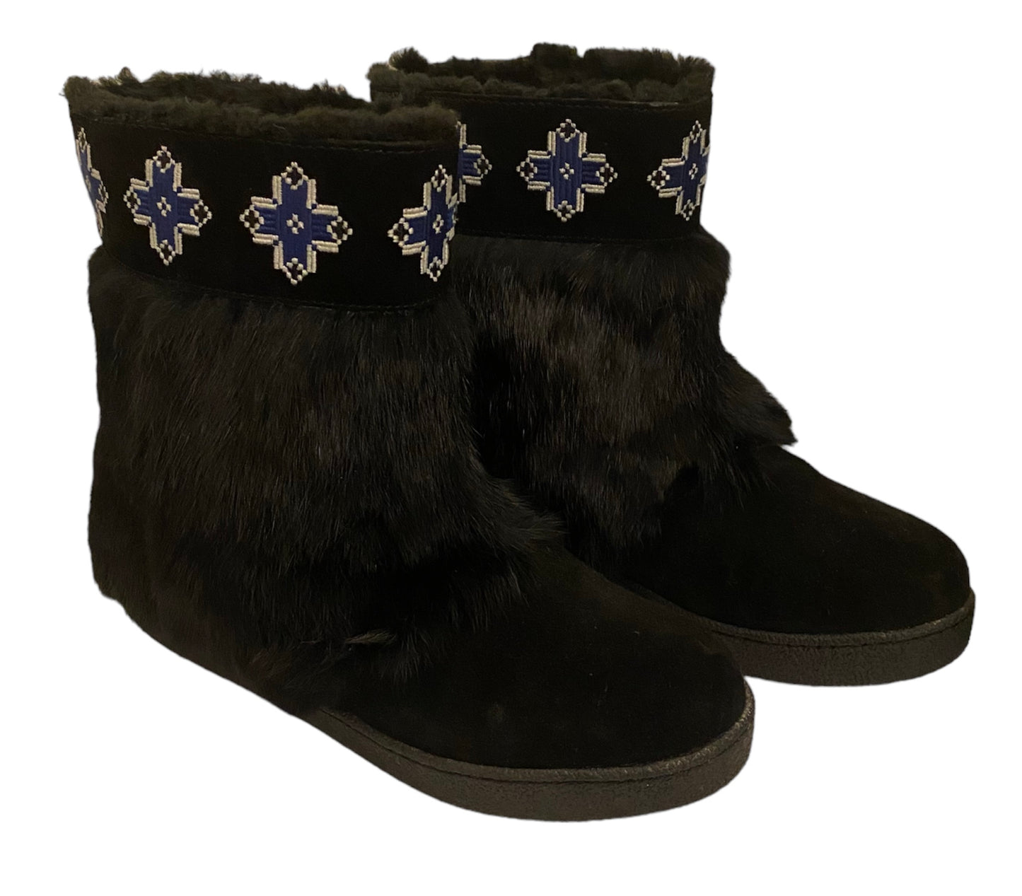 TORY BURCH Embroidered Fur Bootie Size 8 Eu 39