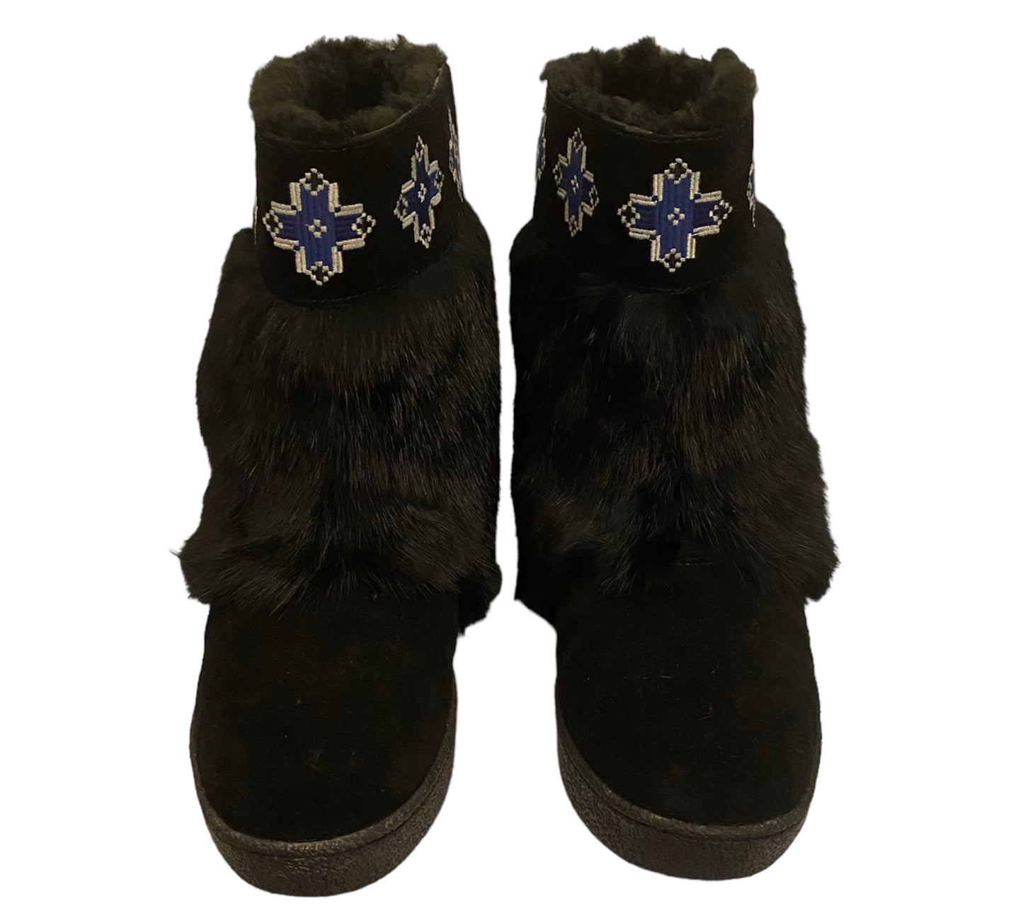 TORY BURCH Embroidered Fur Bootie Size 8 Eu 39