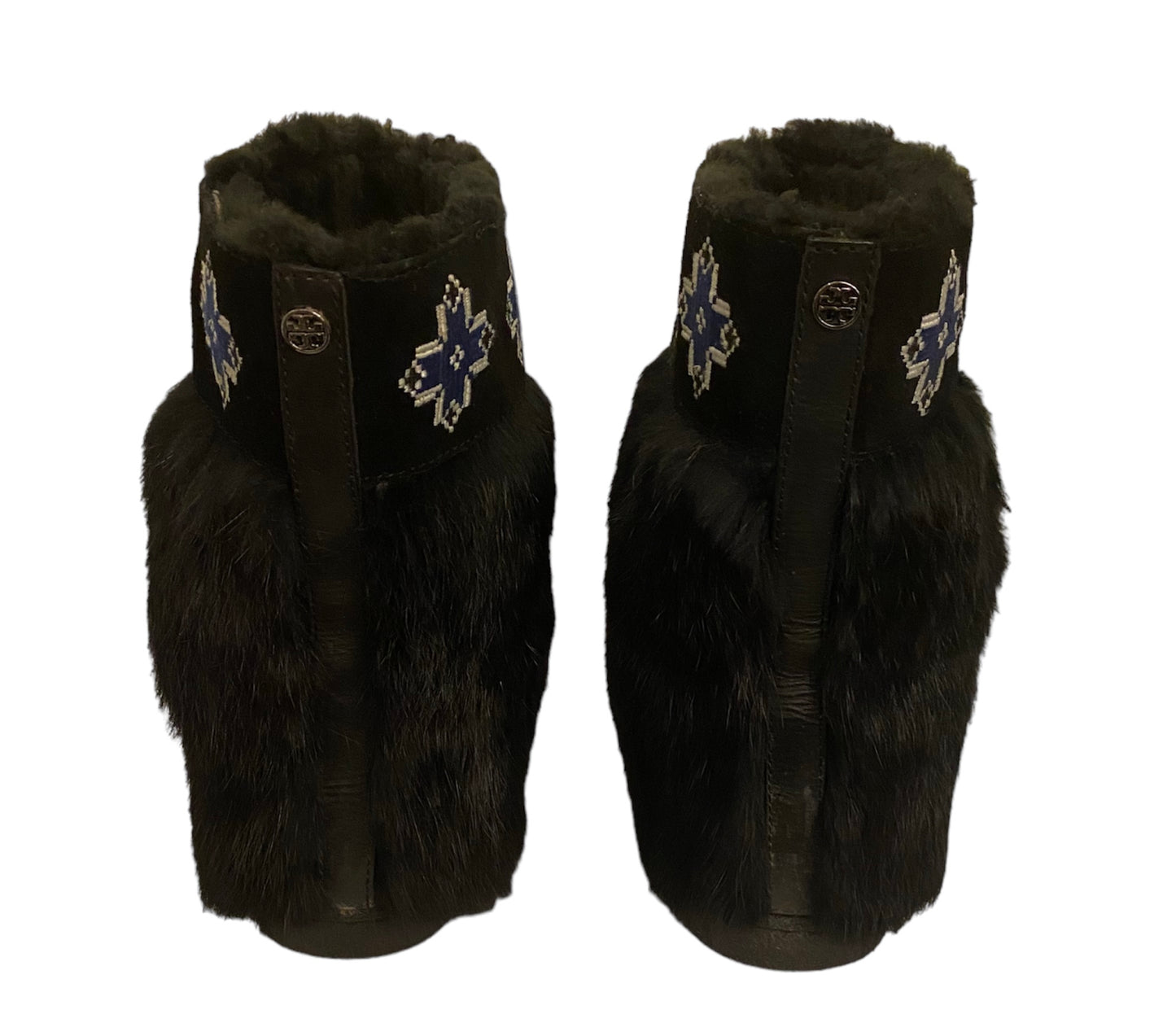 TORY BURCH Embroidered Fur Bootie Size 8 Eu 39