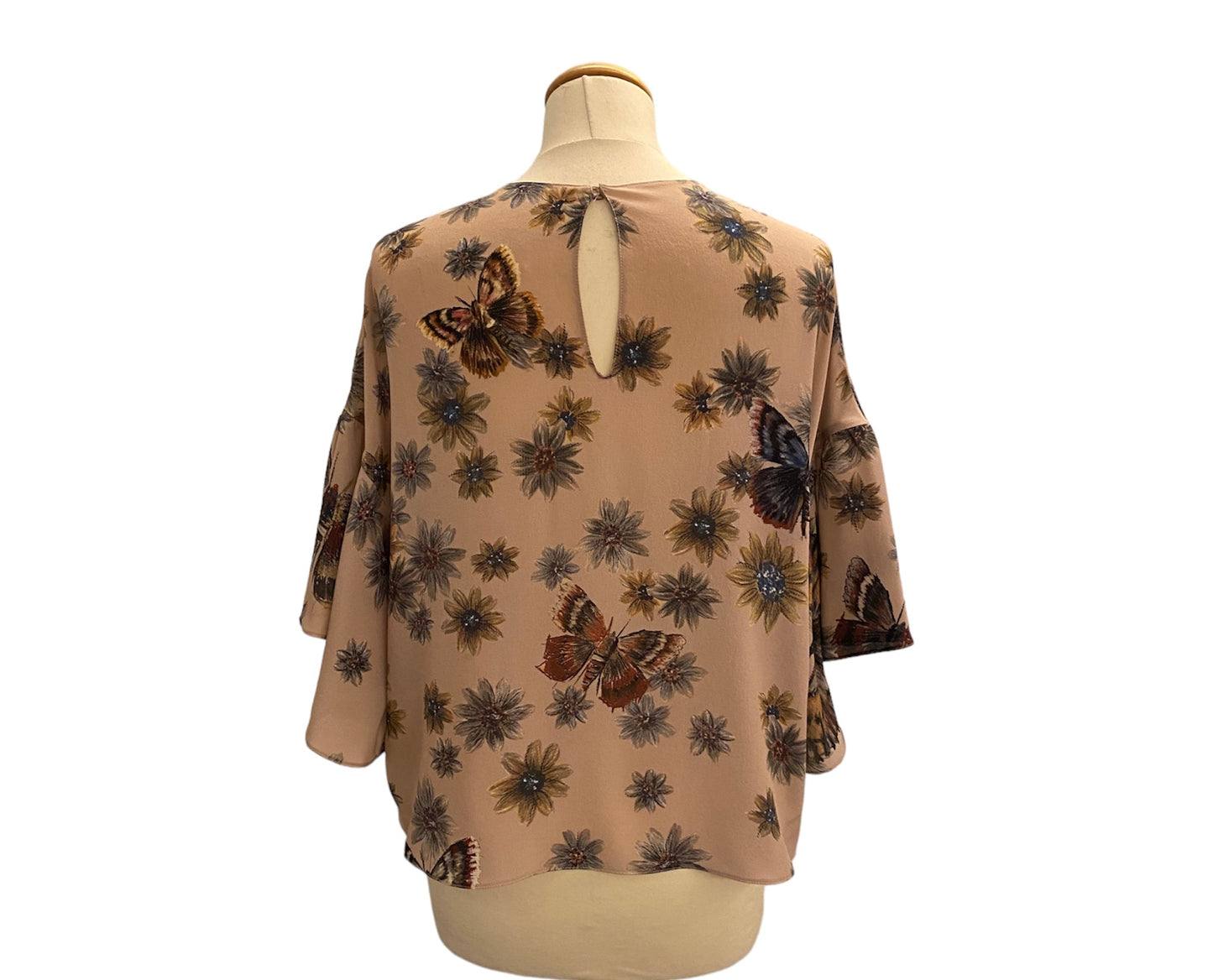 VALENTINO Butterfly Print Silk Top Size It 44 Eu 38