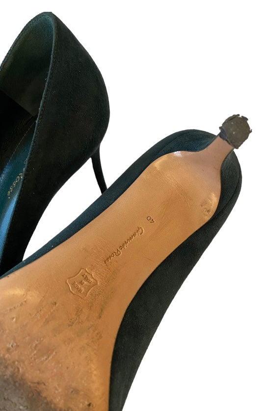 GIANVITO ROSSI Green Suede Leather Pumps Size 40